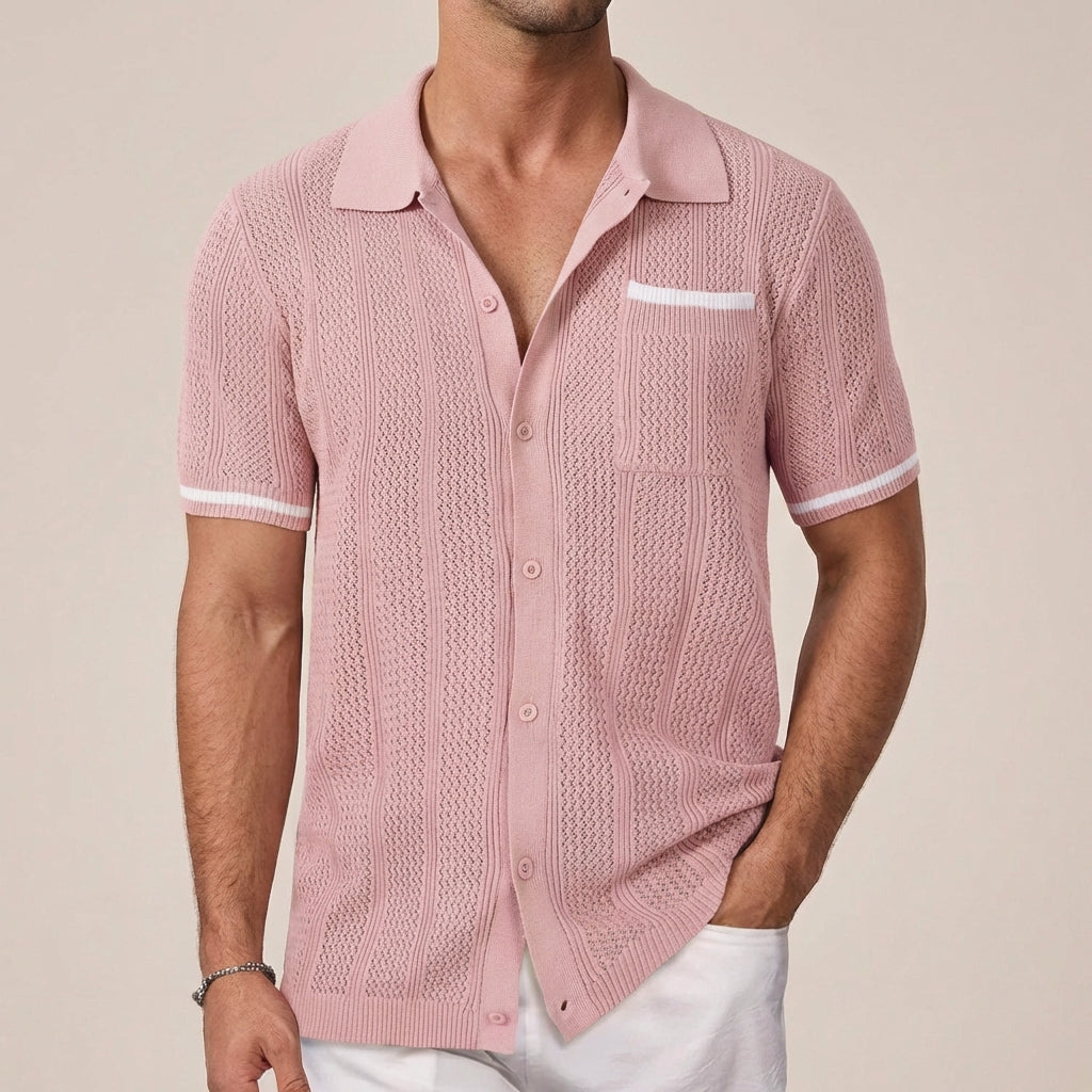 Leander | Men's Regular-Fit Polo Shirt with Striped Trim and Buttons