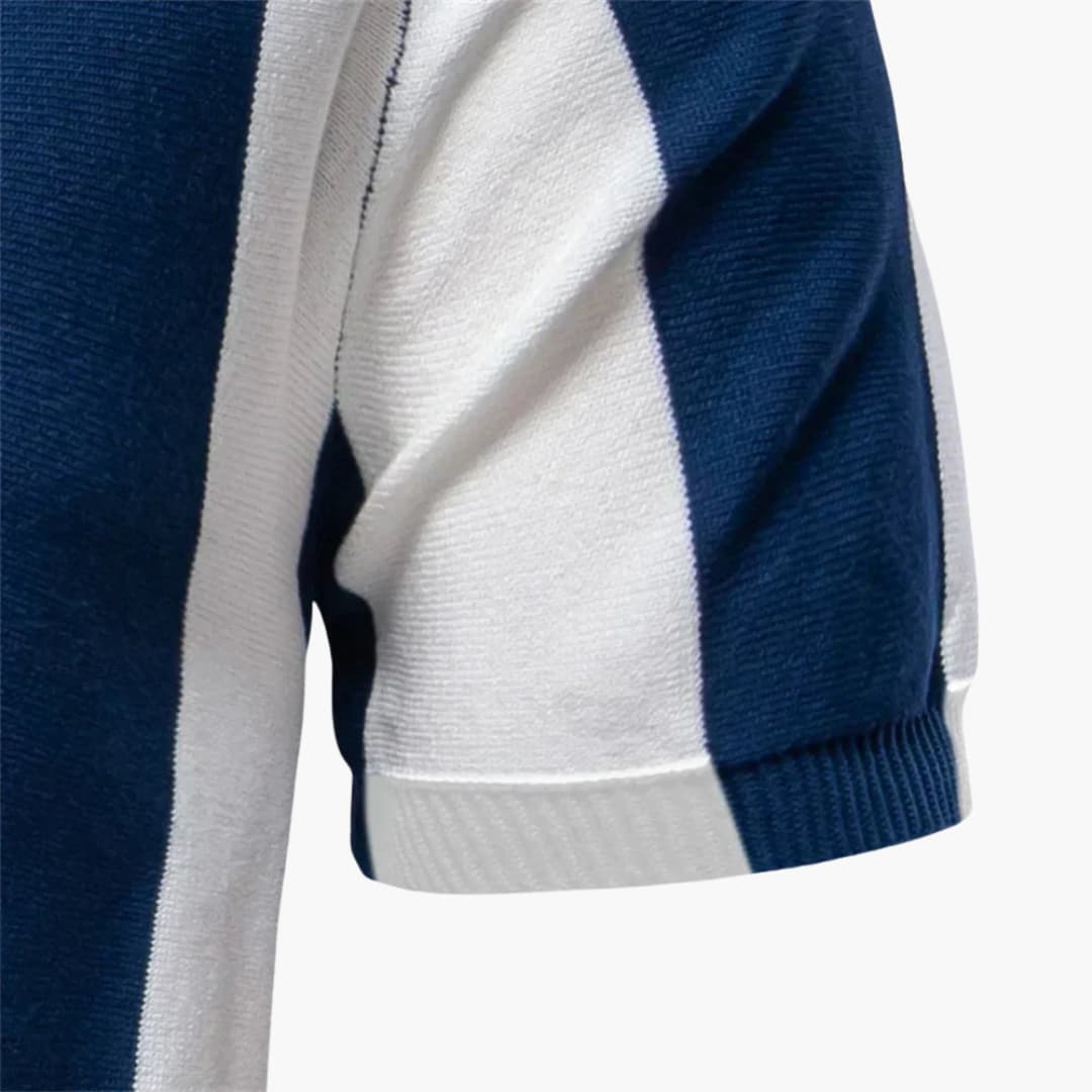 Męskie Polo w Pionowe Paski | Kołnierzyk z Zamkiem i Krótki Rękaw | Styl Retro na Co Dzień