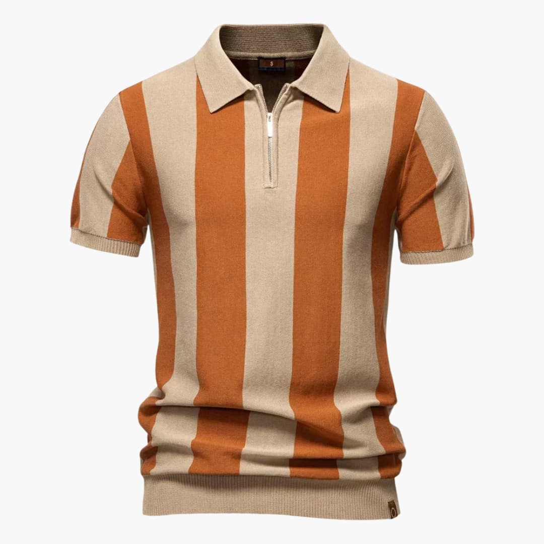Męskie Polo w Pionowe Paski | Kołnierzyk z Zamkiem i Krótki Rękaw | Styl Retro na Co Dzień