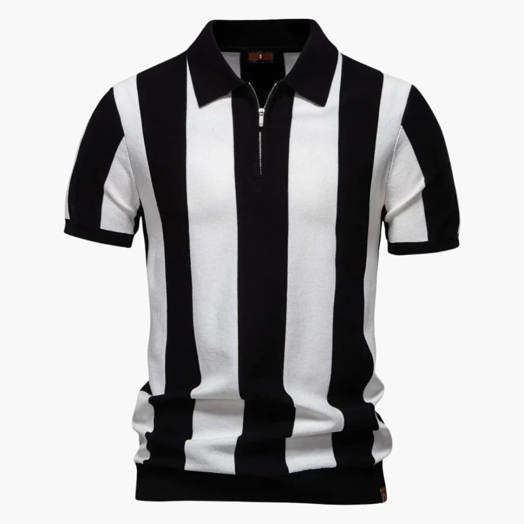 Męskie Polo w Pionowe Paski | Kołnierzyk z Zamkiem i Krótki Rękaw | Styl Retro na Co Dzień