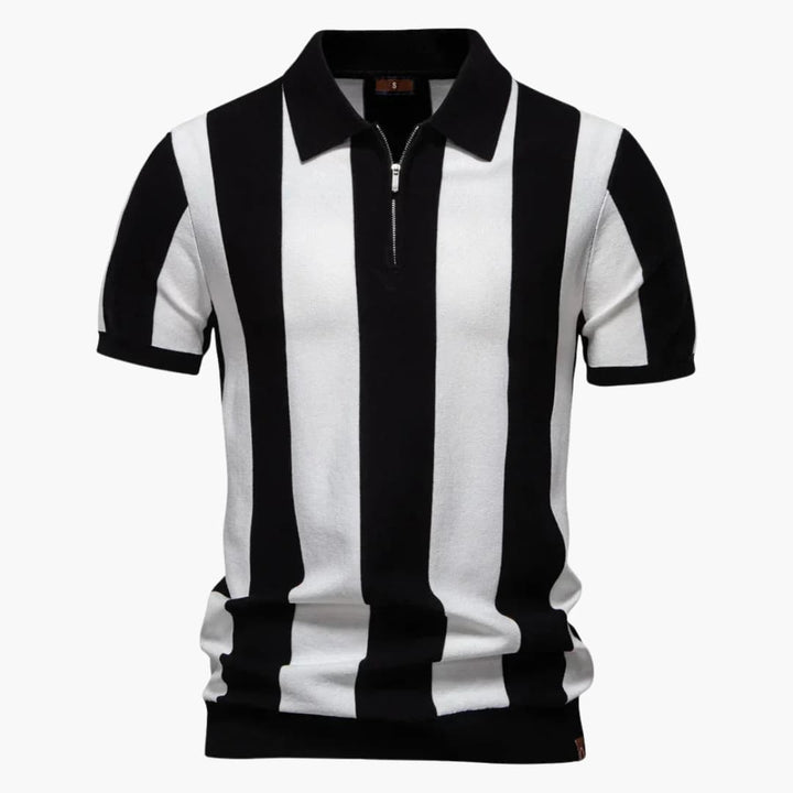 Męskie Polo w Pionowe Paski | Kołnierzyk z Zamkiem i Krótki Rękaw | Styl Retro na Co Dzień