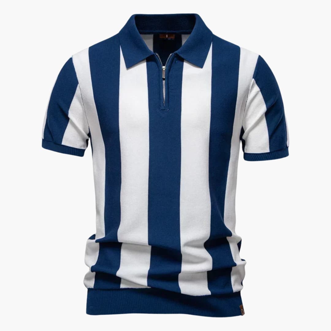 Męskie Polo w Pionowe Paski | Kołnierzyk z Zamkiem i Krótki Rękaw | Styl Retro na Co Dzień