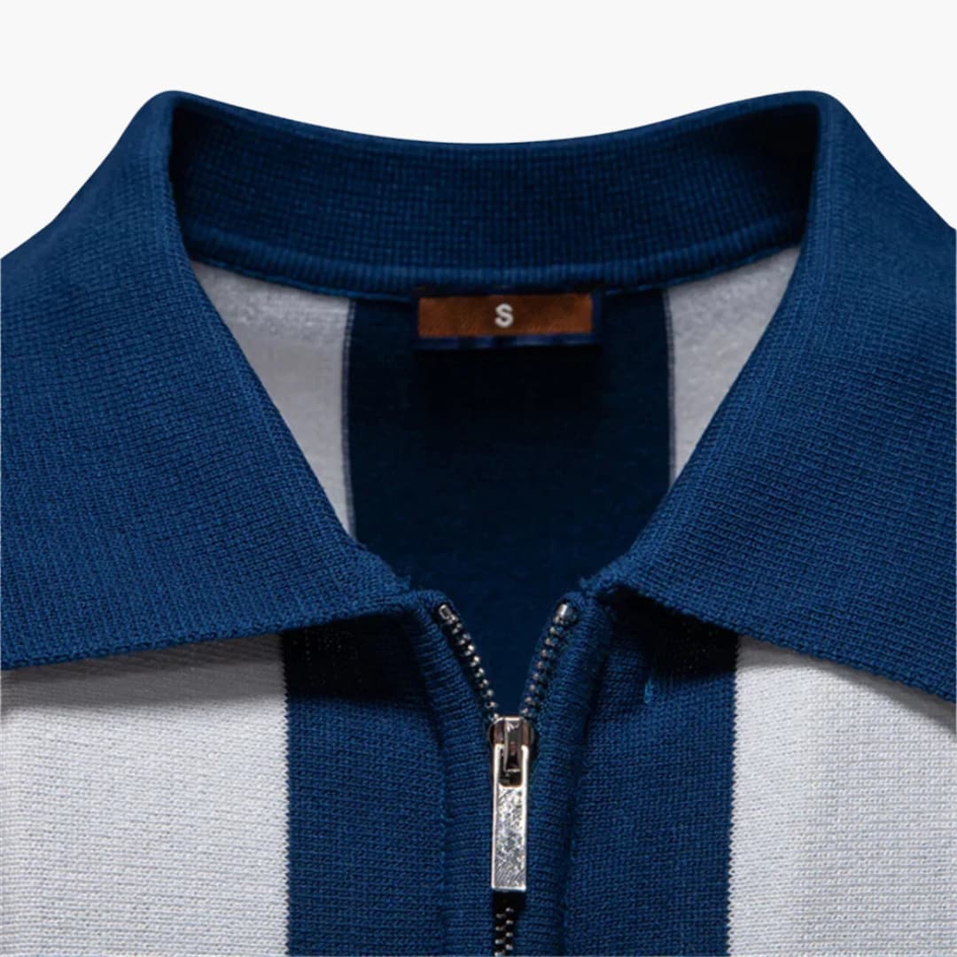 Męskie Polo w Pionowe Paski | Kołnierzyk z Zamkiem i Krótki Rękaw | Styl Retro na Co Dzień