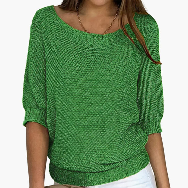 Women's Knit Top with Texture, Boat Neck, 3/4 Sleeve, Loose Fit | Casual