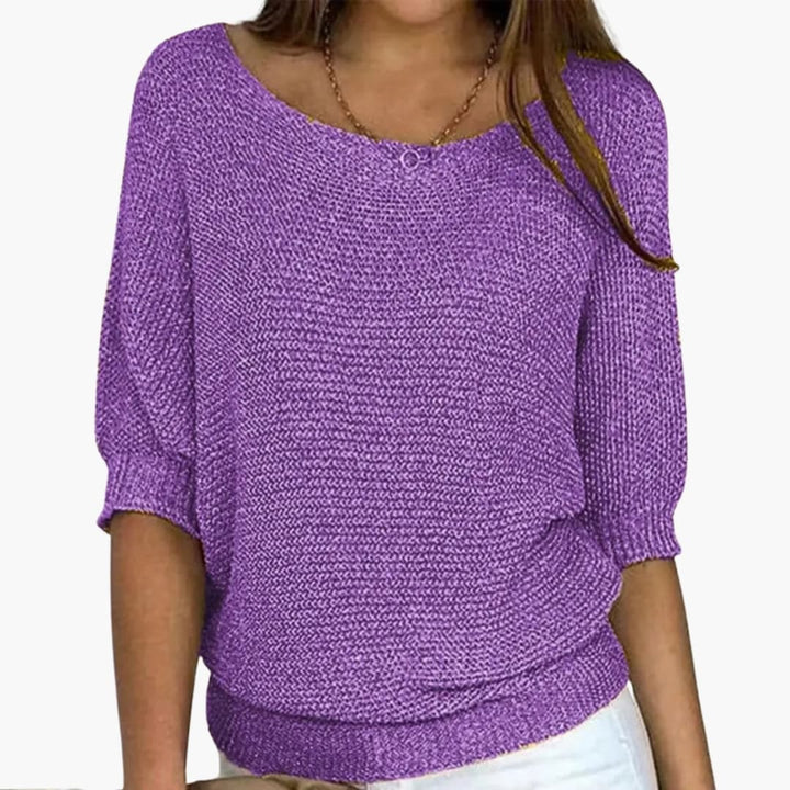 Women's Knit Top with Texture, Boat Neck, 3/4 Sleeve, Loose Fit | Casual