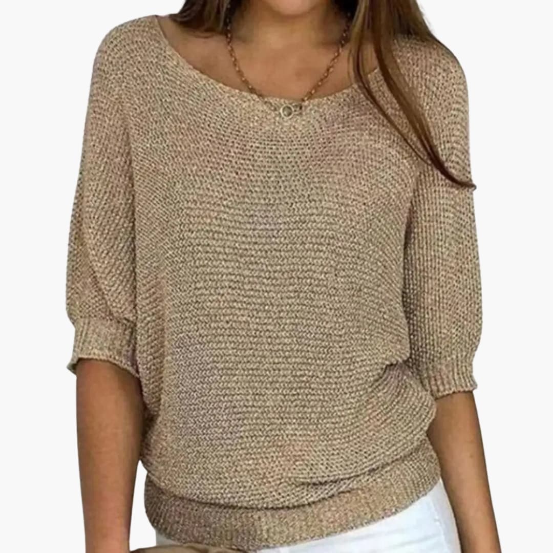 Women's Knit Top with Texture, Boat Neck, 3/4 Sleeve, Loose Fit | Casual