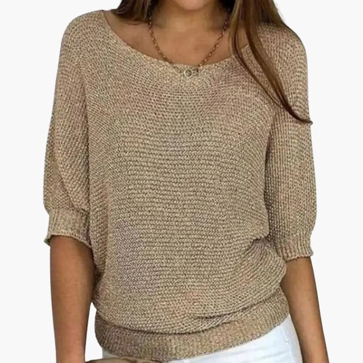Women's Knit Top with Texture, Boat Neck, 3/4 Sleeve, Loose Fit | Casual