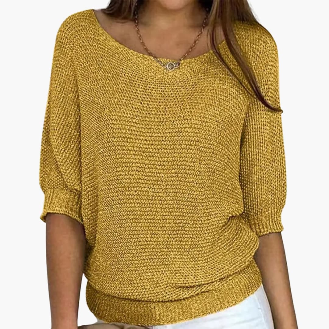 Women's Knit Top with Texture, Boat Neck, 3/4 Sleeve, Loose Fit | Casual