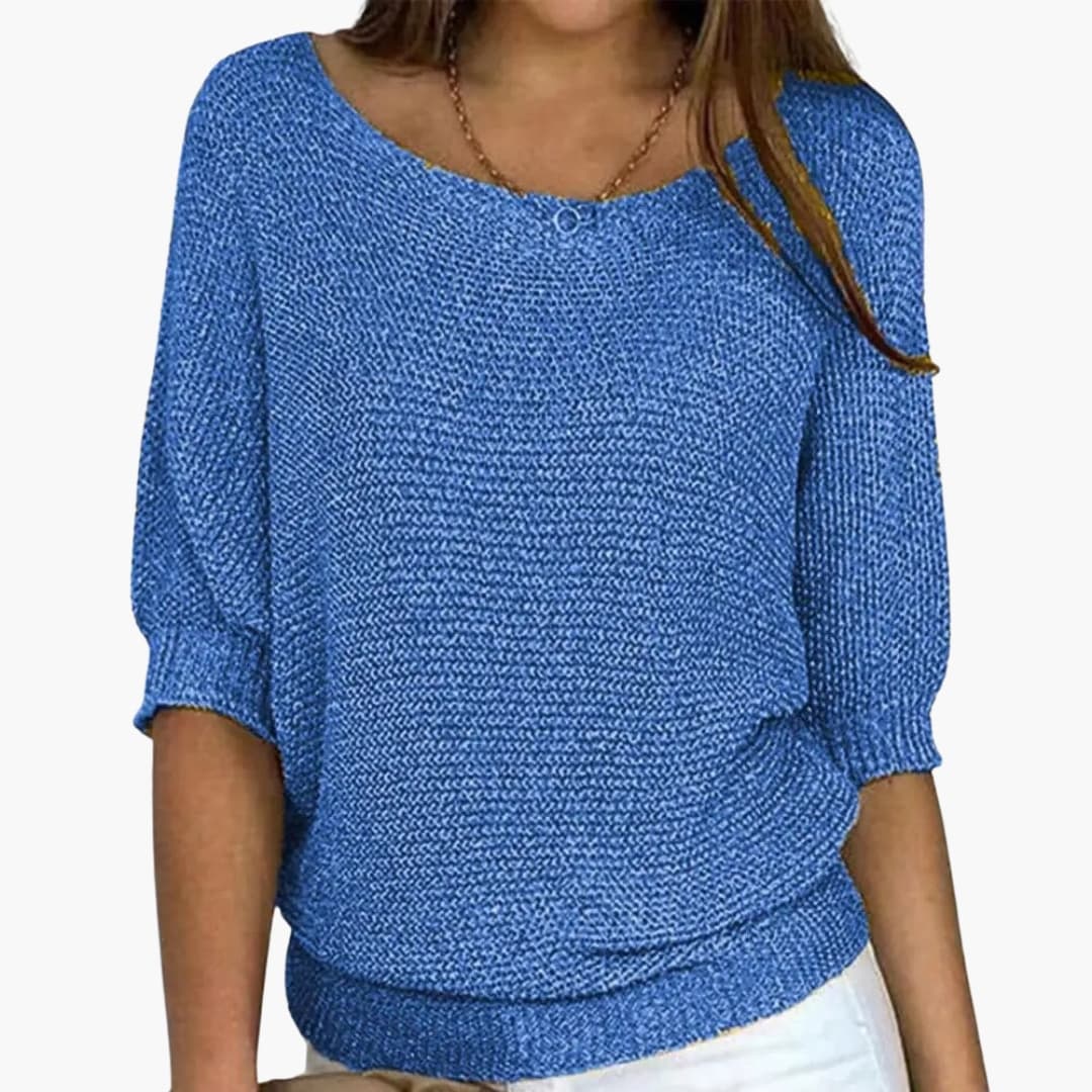 Women's Knit Top with Texture, Boat Neck, 3/4 Sleeve, Loose Fit | Casual