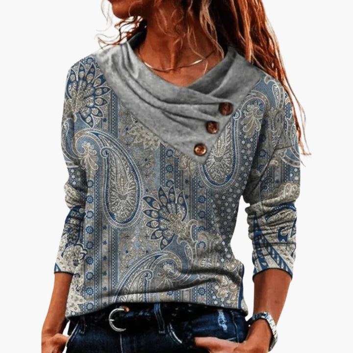 Women's Paisley Sweater Buttons Cowl Neck | Cowlneck
