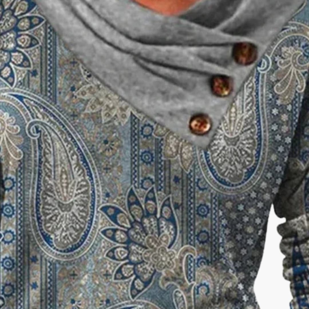 Women's Paisley Sweater Buttons Cowl Neck | Cowlneck