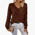 Women's Knit Sweater | V-Neck and Decorative Sleeves | Everyday Style