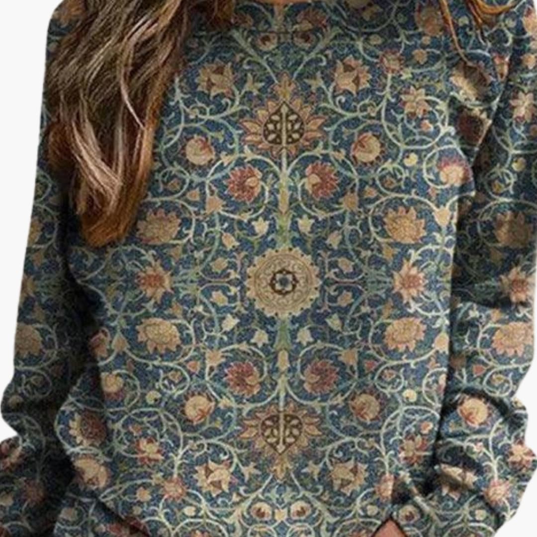 Women's Knit Sweater | Sweater with Floral Pattern | Long Sleeve Top | Vintage-Inspired Style