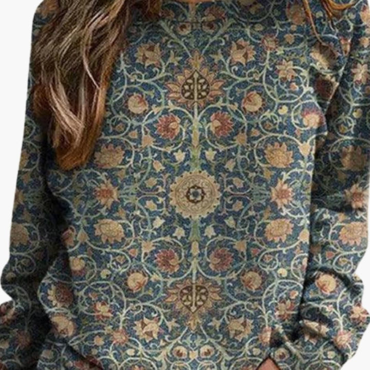 Women's Knit Sweater | Sweater with Floral Pattern | Long Sleeve Top | Vintage-Inspired Style