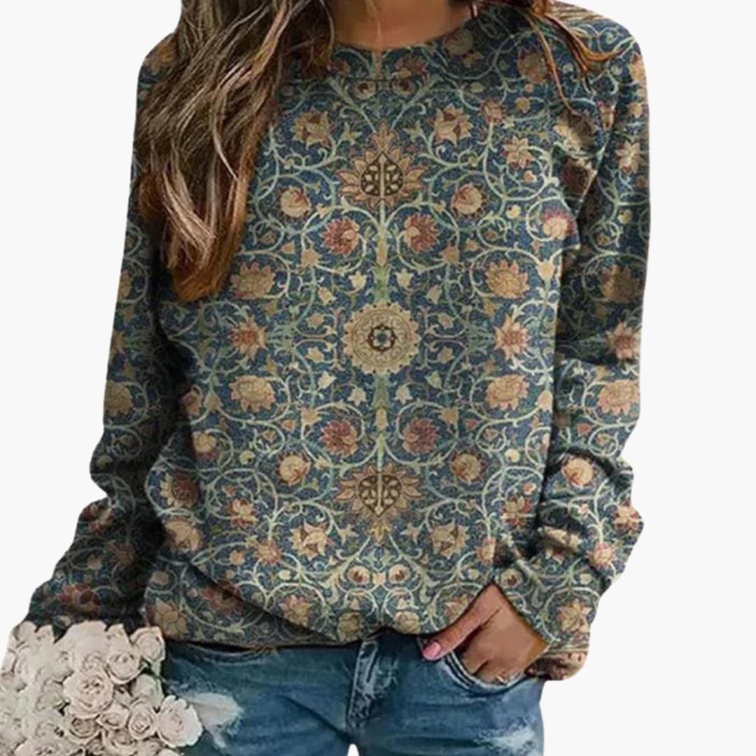 Women's Knit Sweater | Sweater with Floral Pattern | Long Sleeve Top | Vintage-Inspired Style