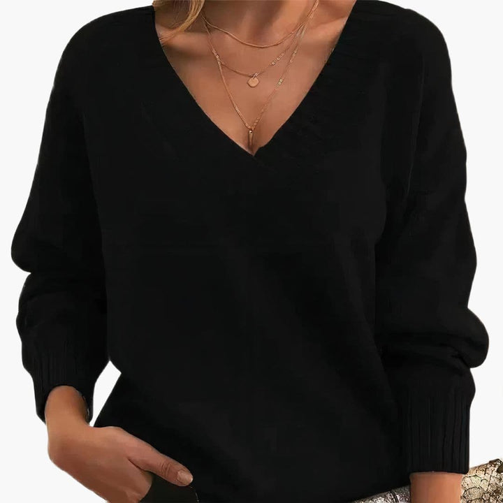 Women's V-Neck Sweater | Relaxed Fit and Ribbed Finishes | Timeless Style