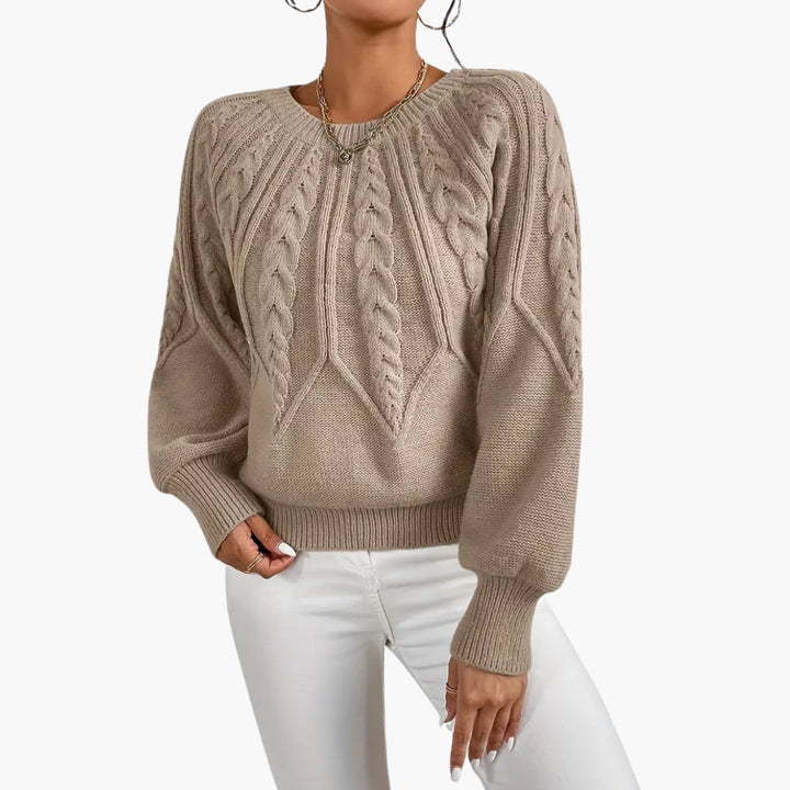 Women's Sweater with Cable Knit, Puffy Sleeves, and Ribbing | Knitwear