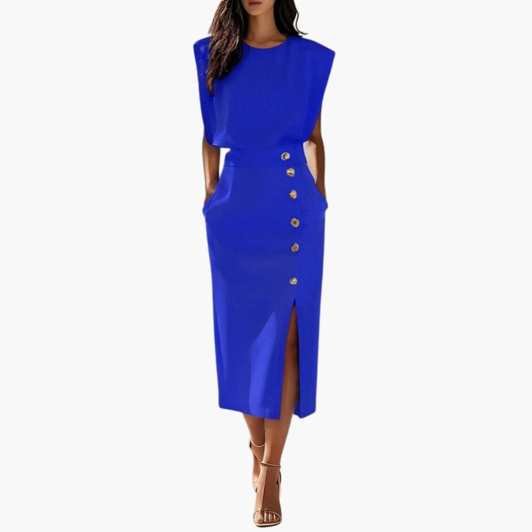 Women's Midi Dress Without Sleeves | Decorative Buttons and Fitted Cut | Sophisticated Elegance