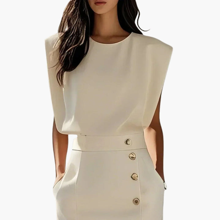Women's Midi Dress Without Sleeves | Decorative Buttons and Fitted Cut | Sophisticated Elegance