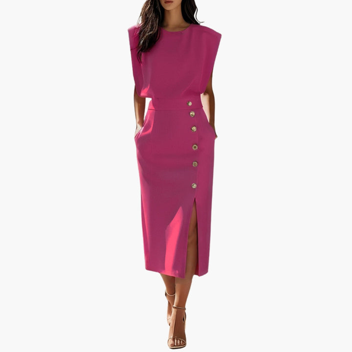Women's Midi Dress Without Sleeves | Decorative Buttons and Fitted Cut | Sophisticated Elegance