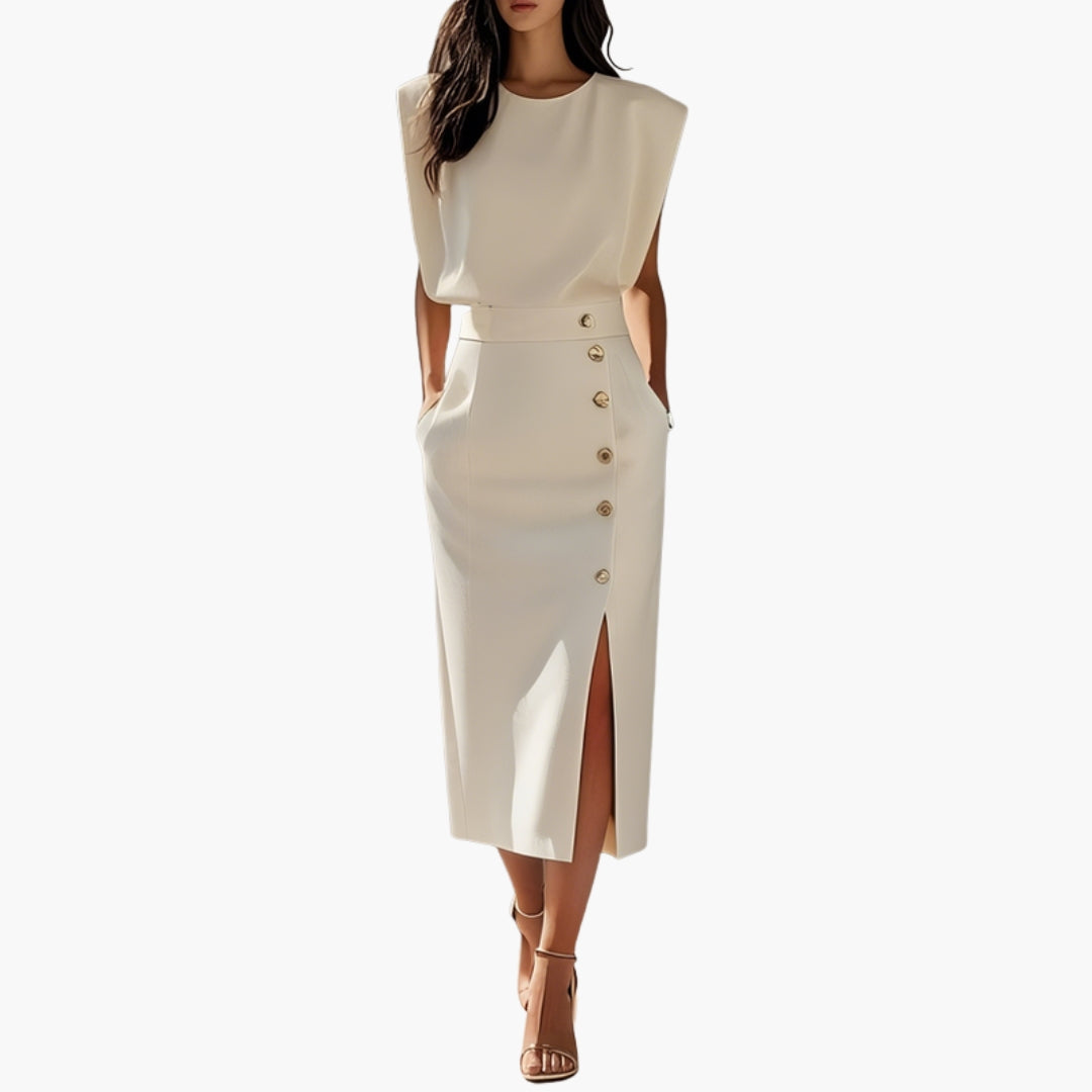 Women's Midi Dress | Fitted Cut | Sleeveless with Slit | Elegant Style