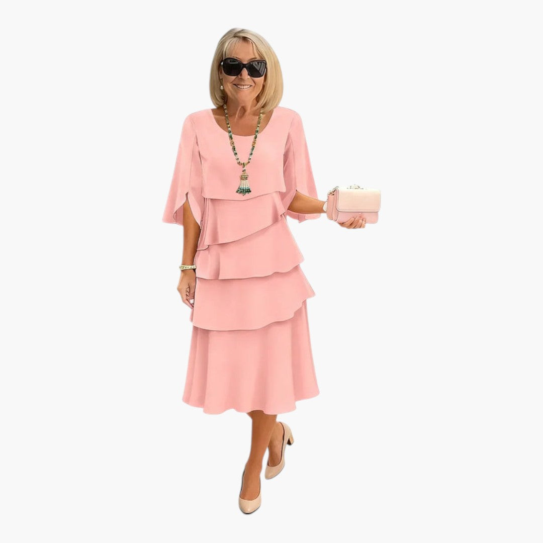 Women's Midi Dress | Layered Ruffles and Slit Sleeves | Timeless Feminine Elegance
