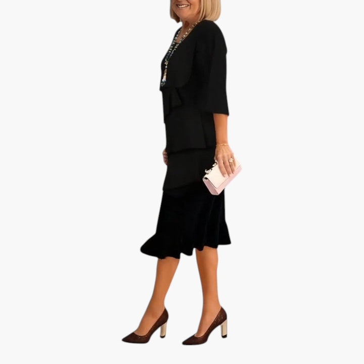 Women's Midi Dress | Layered Ruffles and Slit Sleeves | Timeless Feminine Elegance