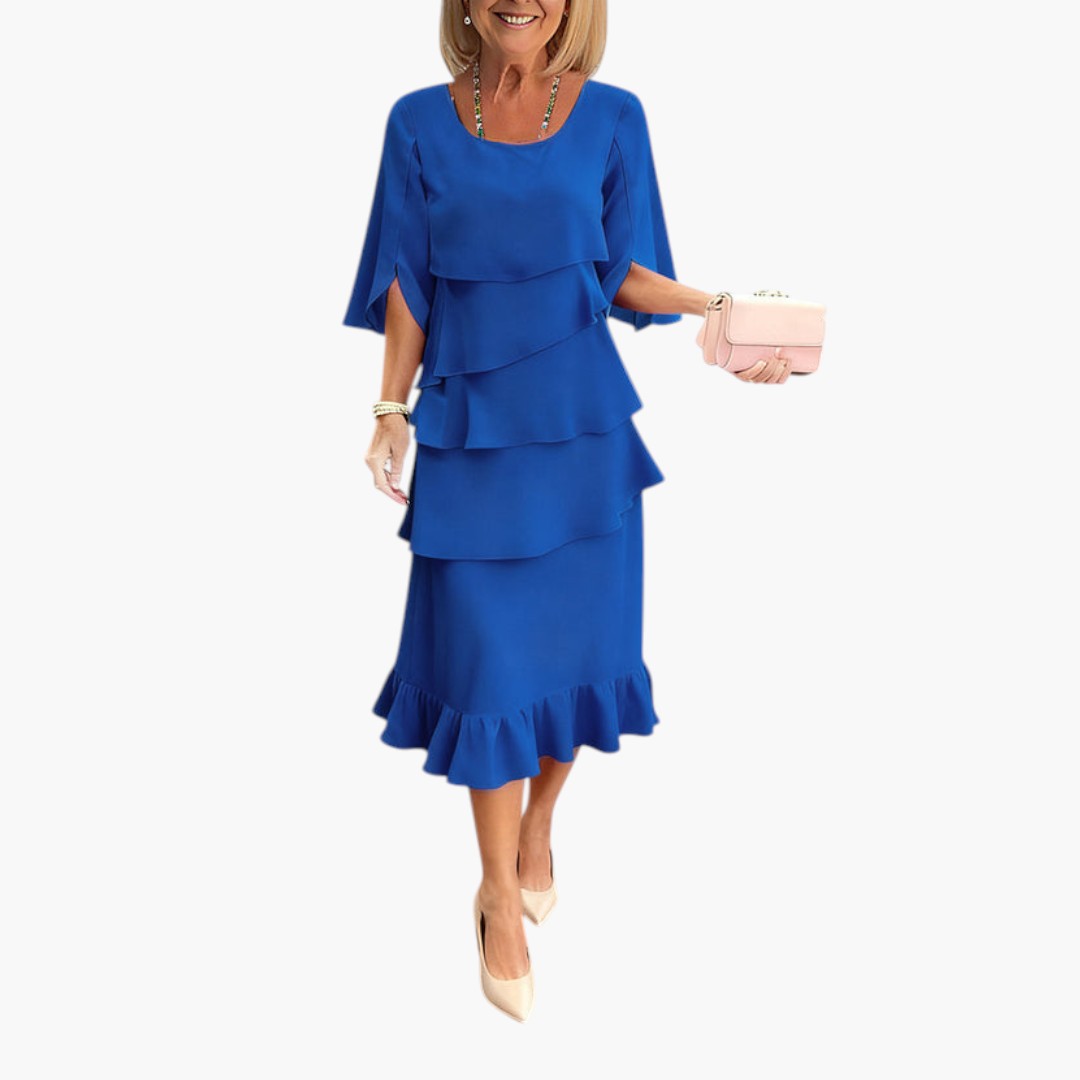 Women's Midi Dress | Layered Ruffles and Slit Sleeves | Timeless Feminine Elegance