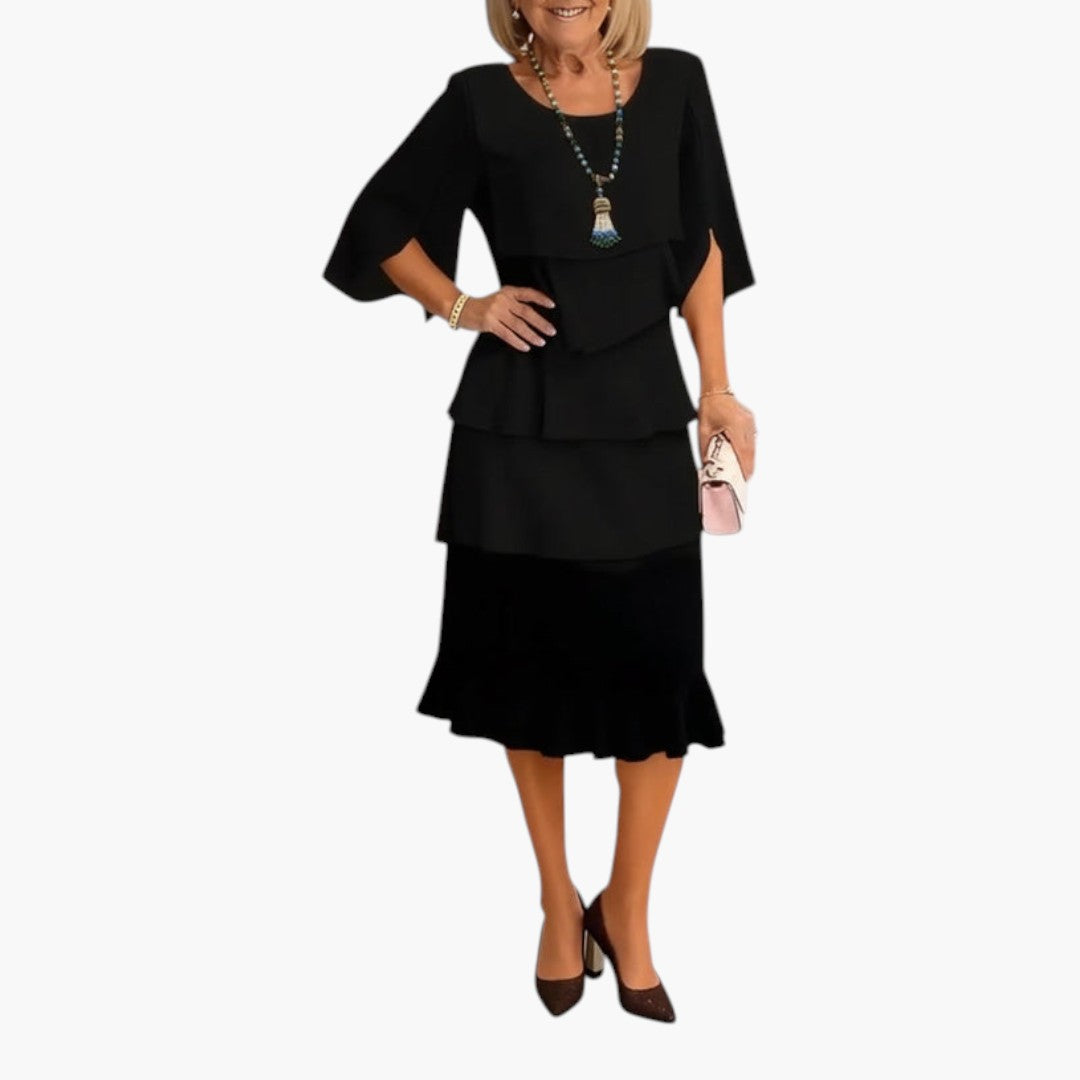 Women's Midi Dress | Layered Ruffles and Slit Sleeves | Timeless Feminine Elegance