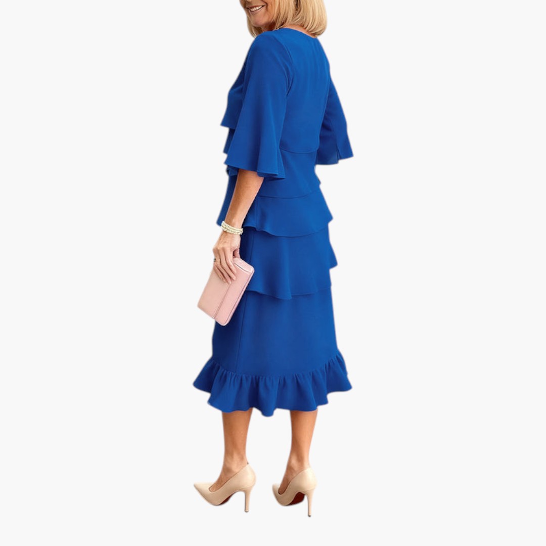 Women's Midi Dress | Layered Ruffles and Slit Sleeves | Timeless Feminine Elegance