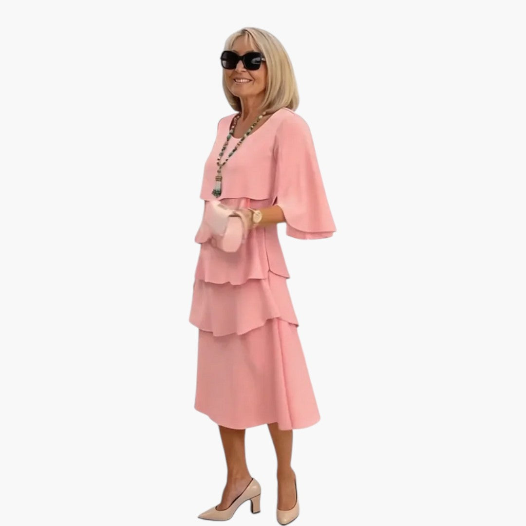 Women's Midi Dress | Layered Ruffles and Slit Sleeves | Timeless Feminine Elegance