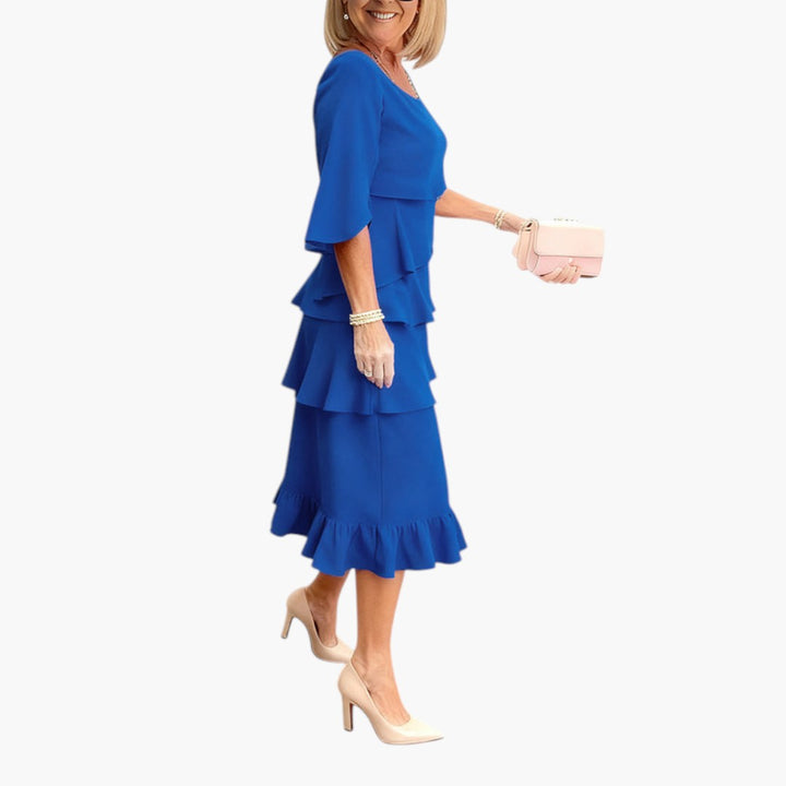 Women's Midi Dress | Layered Ruffles and Slit Sleeves | Timeless Feminine Elegance
