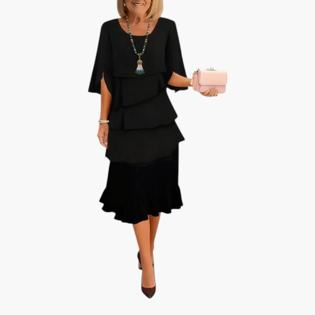 Women's Midi Dress | Layered Ruffles and Slit Sleeves | Timeless Feminine Elegance