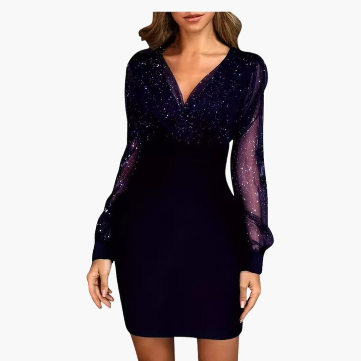 Women's Shiny Midi Dress with Long Sleeve | Glossy