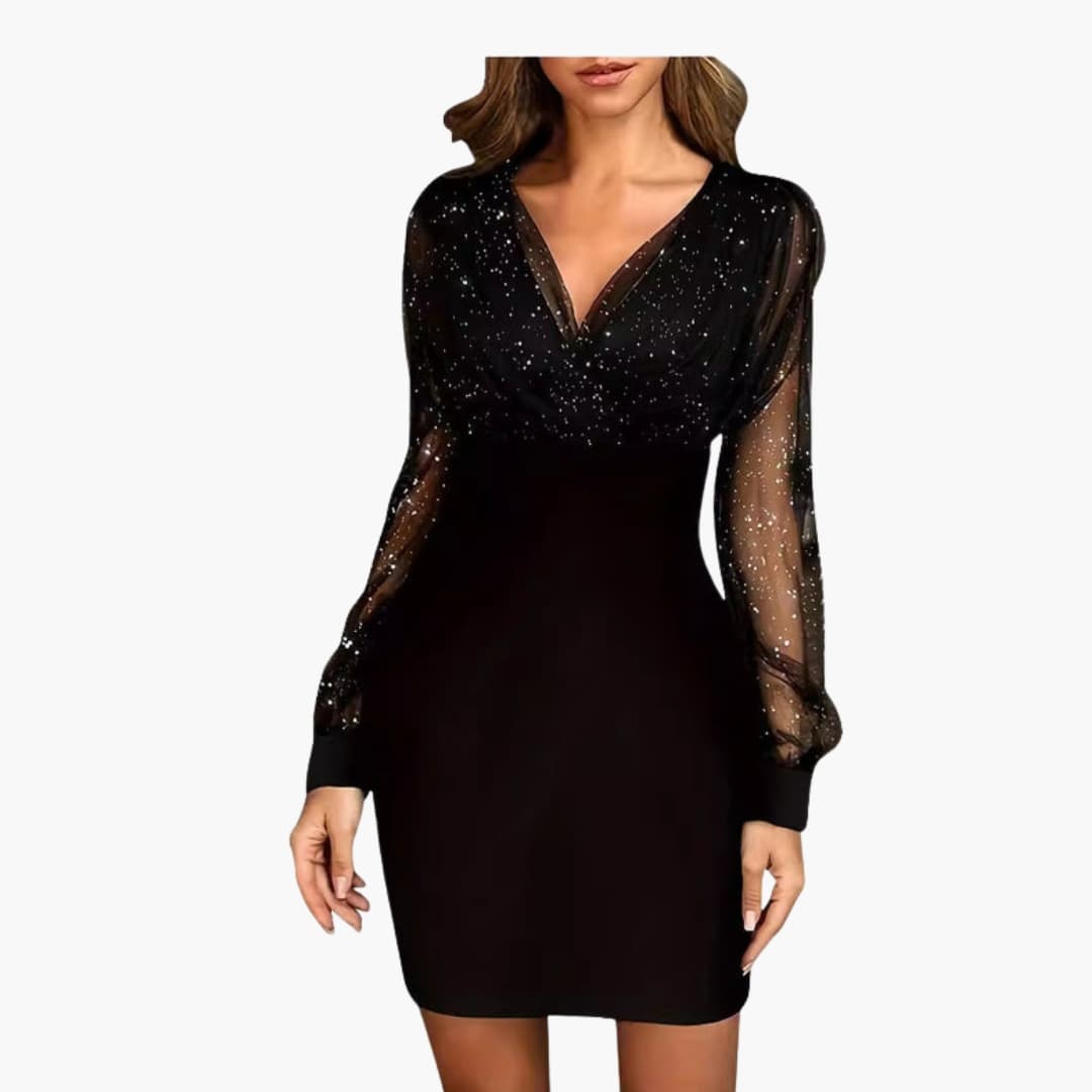 Women's Shiny Midi Dress with Long Sleeve | Glossy