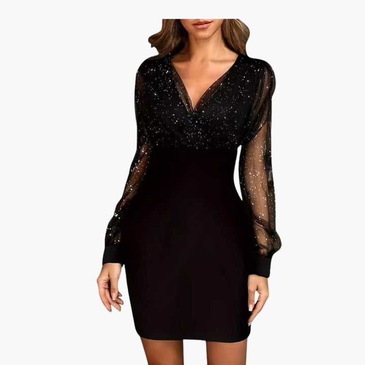 Women's Shiny Midi Dress with Long Sleeve | Glossy