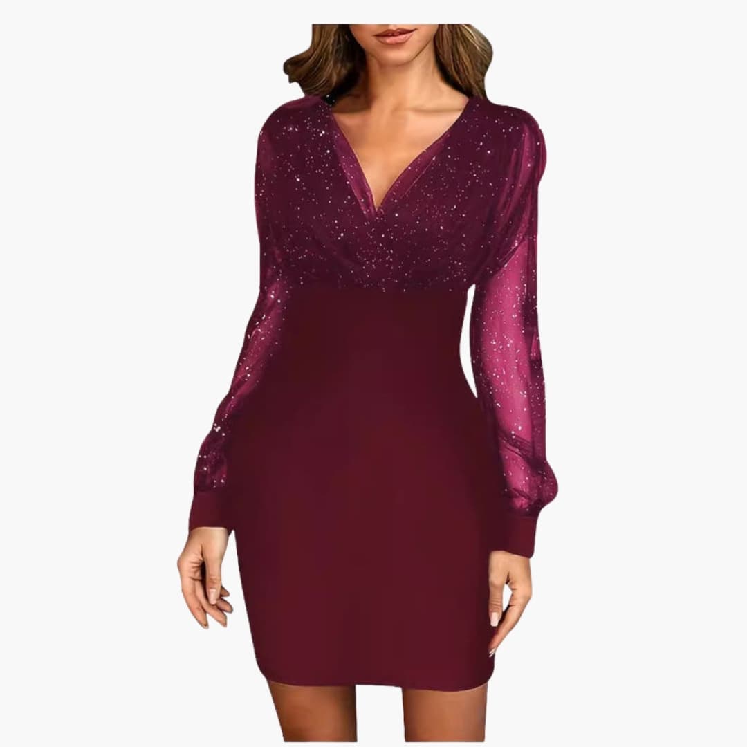 Women's Shiny Midi Dress with Long Sleeve | Glossy