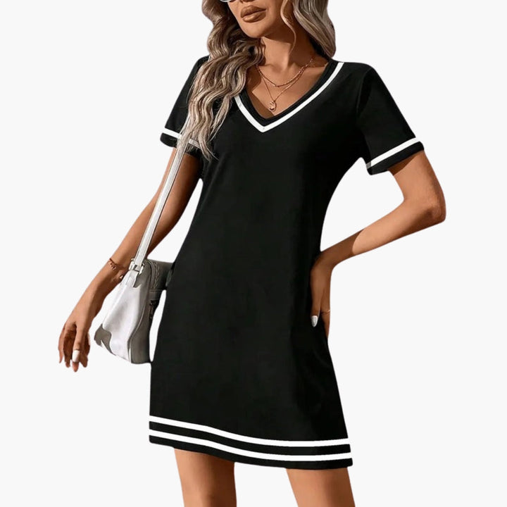 Women's T-Shirt Dress | Mini Dress Relaxed Fit | V-Neck | Everyday Casual Style