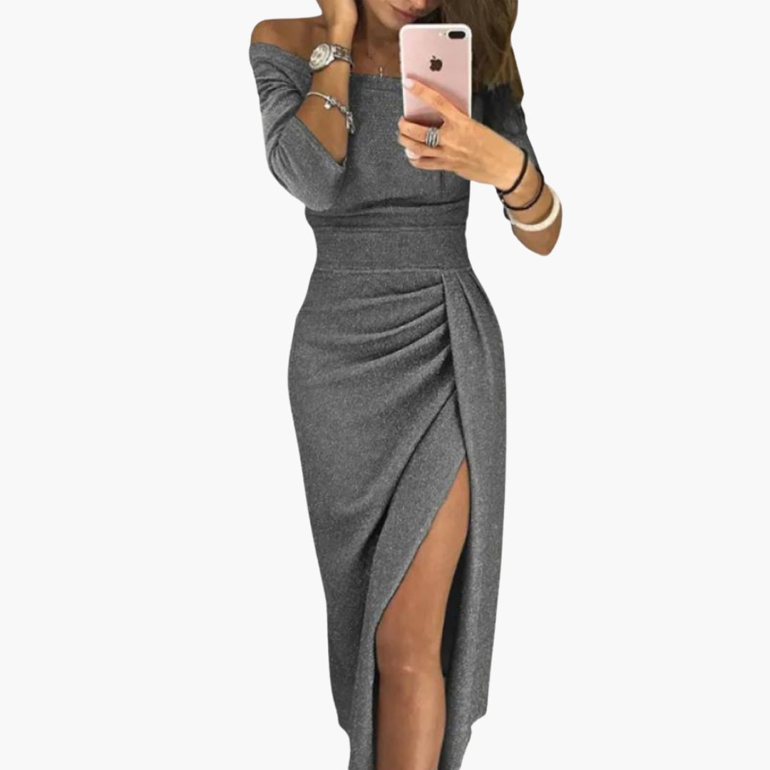 Women's Dress with Off-the-Shoulder and Side Slit | Midi