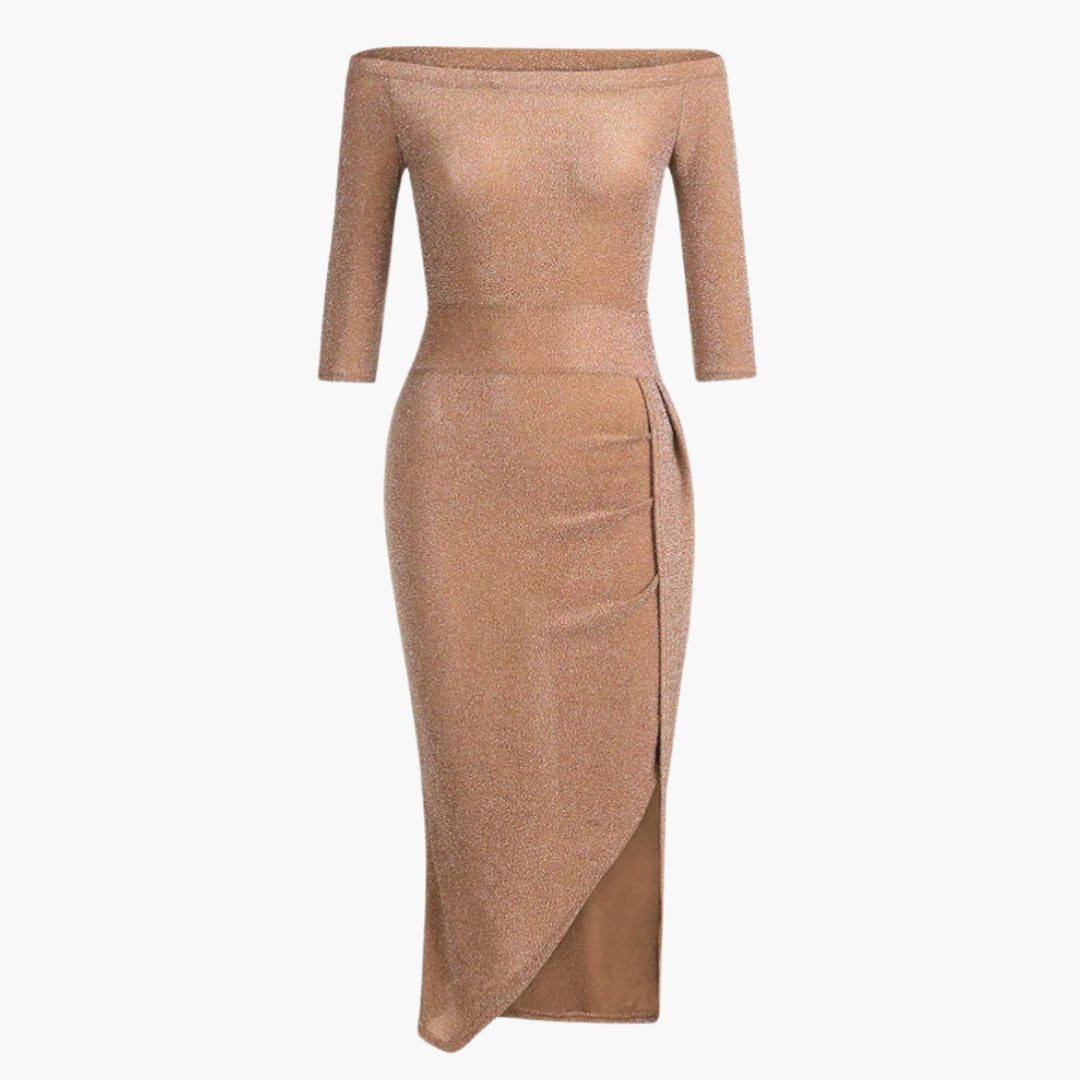 Women's Dress with Off-the-Shoulder and Side Slit | Midi