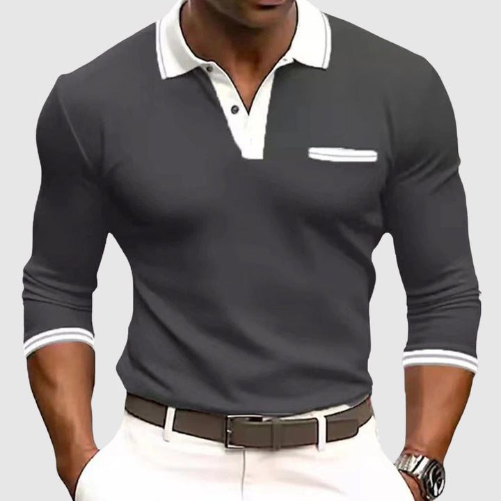 Matthias | Męska Koszulka Polo Slim Fit z Długimi Rękawami i Kontrastowym Kołnierzykiem