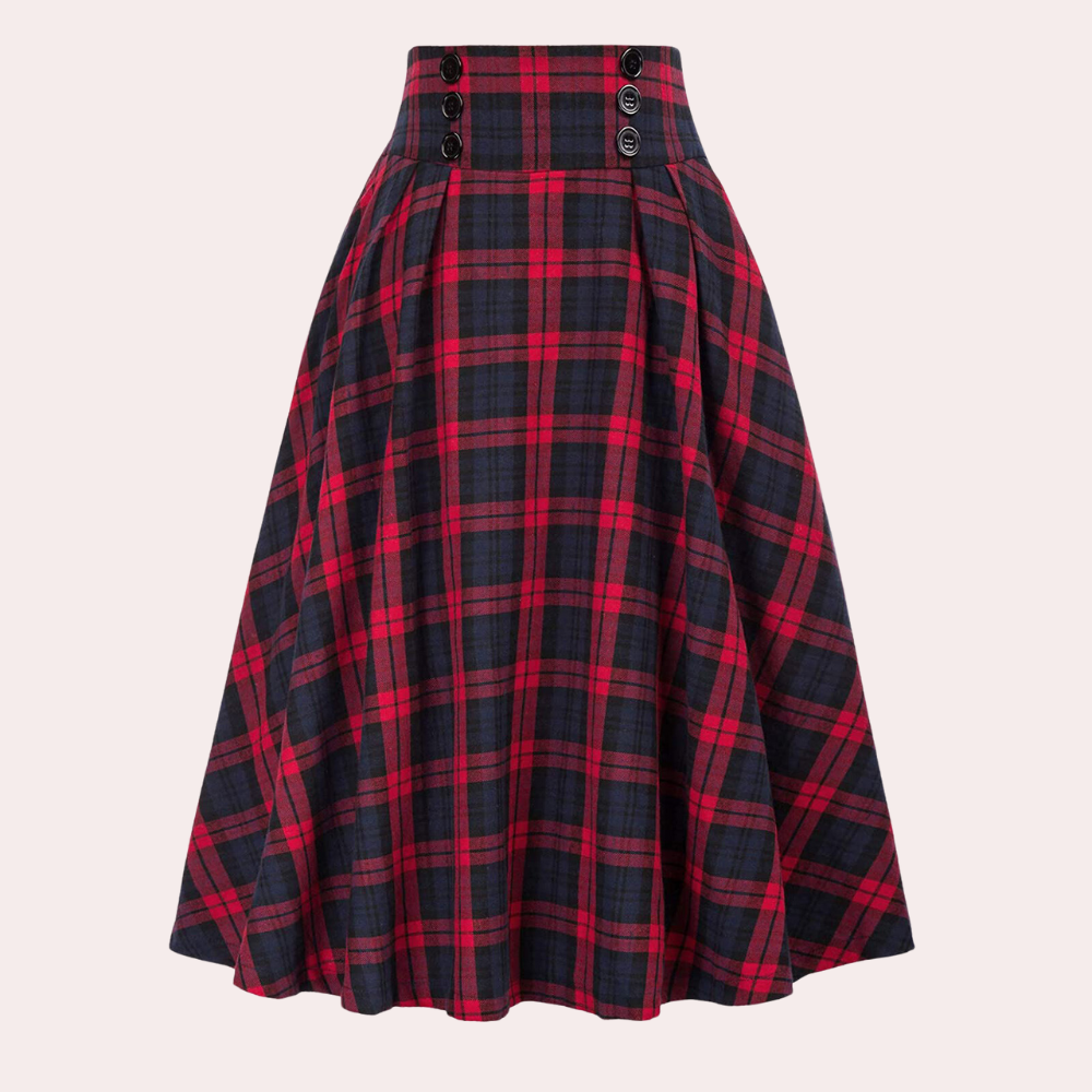 Renata | Women's High-Waisted Midi Skirt in Plaid