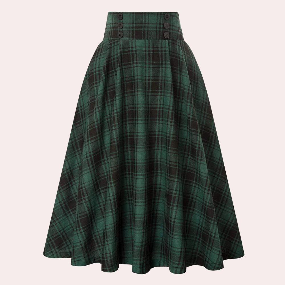 Renata | Women's High-Waisted Midi Skirt in Plaid