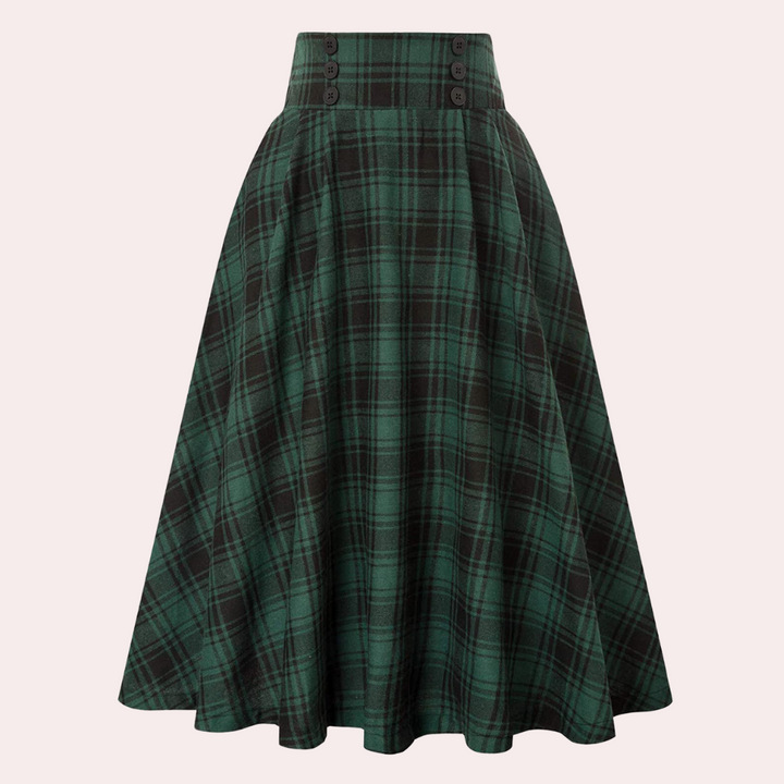 Renata | Women's High-Waisted Midi Skirt in Plaid