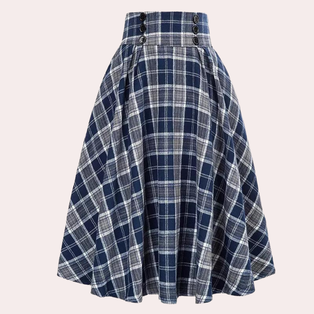 Renata | Women's High-Waisted Midi Skirt in Plaid