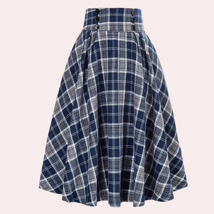Renata | Women's High-Waisted Midi Skirt in Plaid