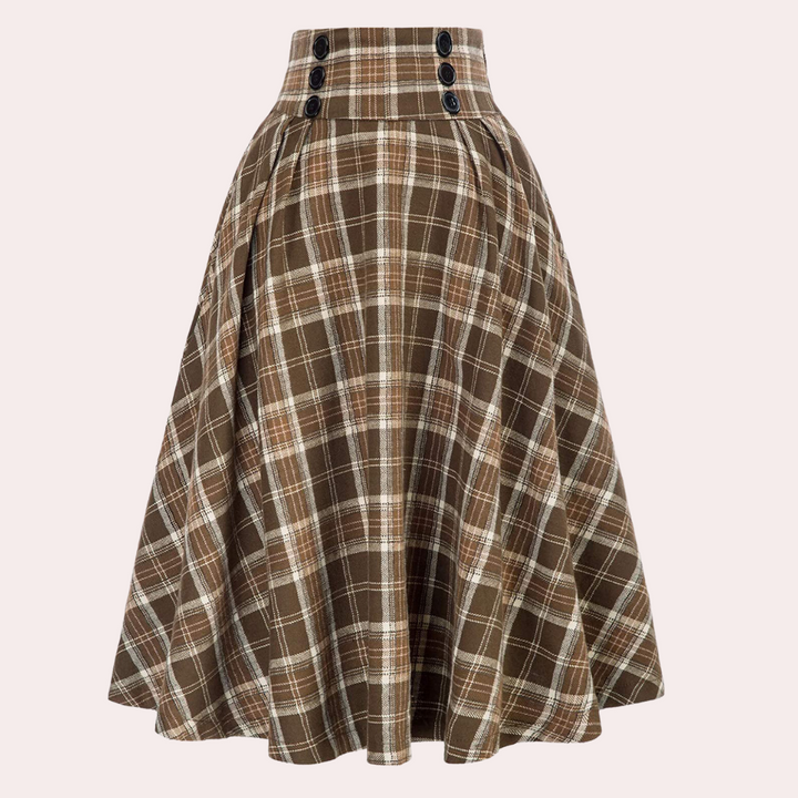 Renata | Women's High-Waisted Midi Skirt in Plaid
