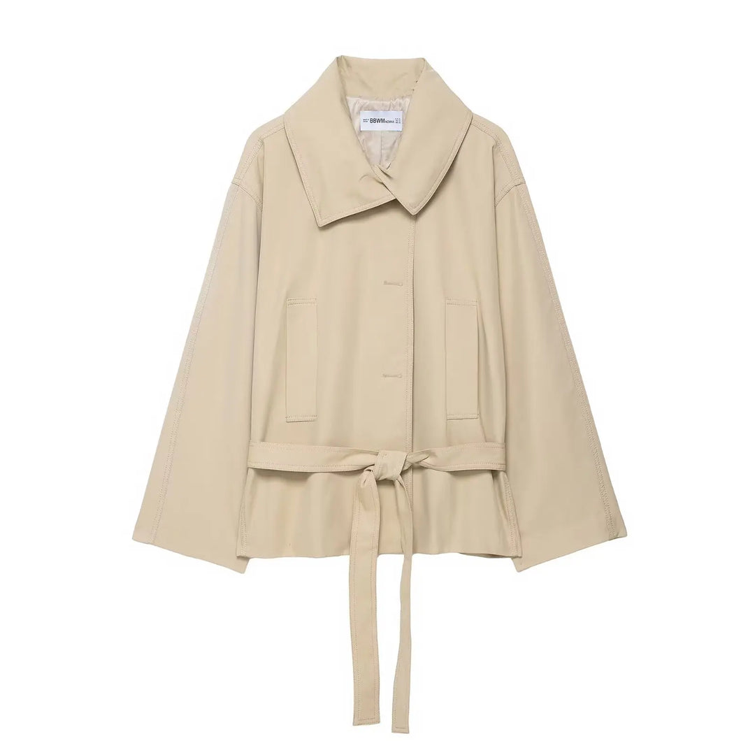 Women's Oversized Belted Envelope Jacket and Shorts Two-Piece Set | Long Sleeve
