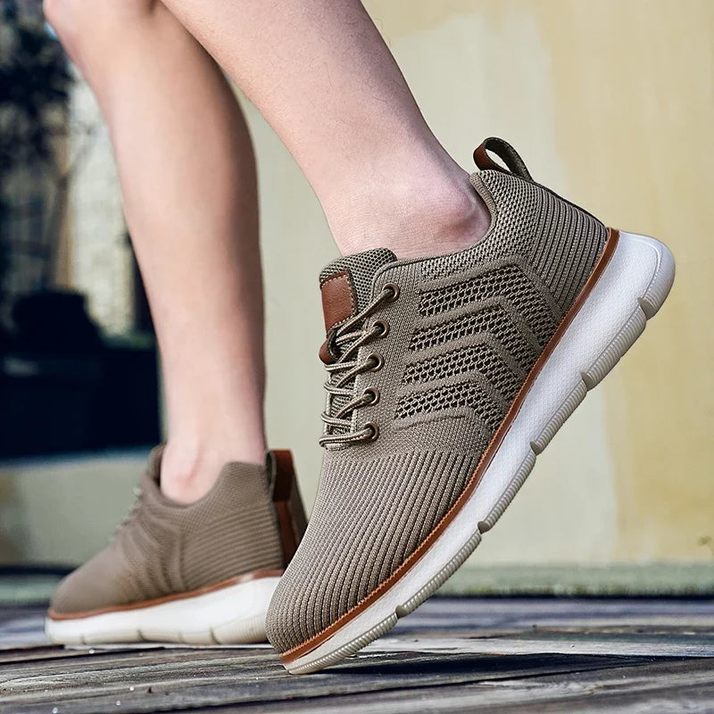 Darius | Męskie Sznurowane Sneakersy o Dzianinowym Wyglądzie z Kontrastową Podeszwą