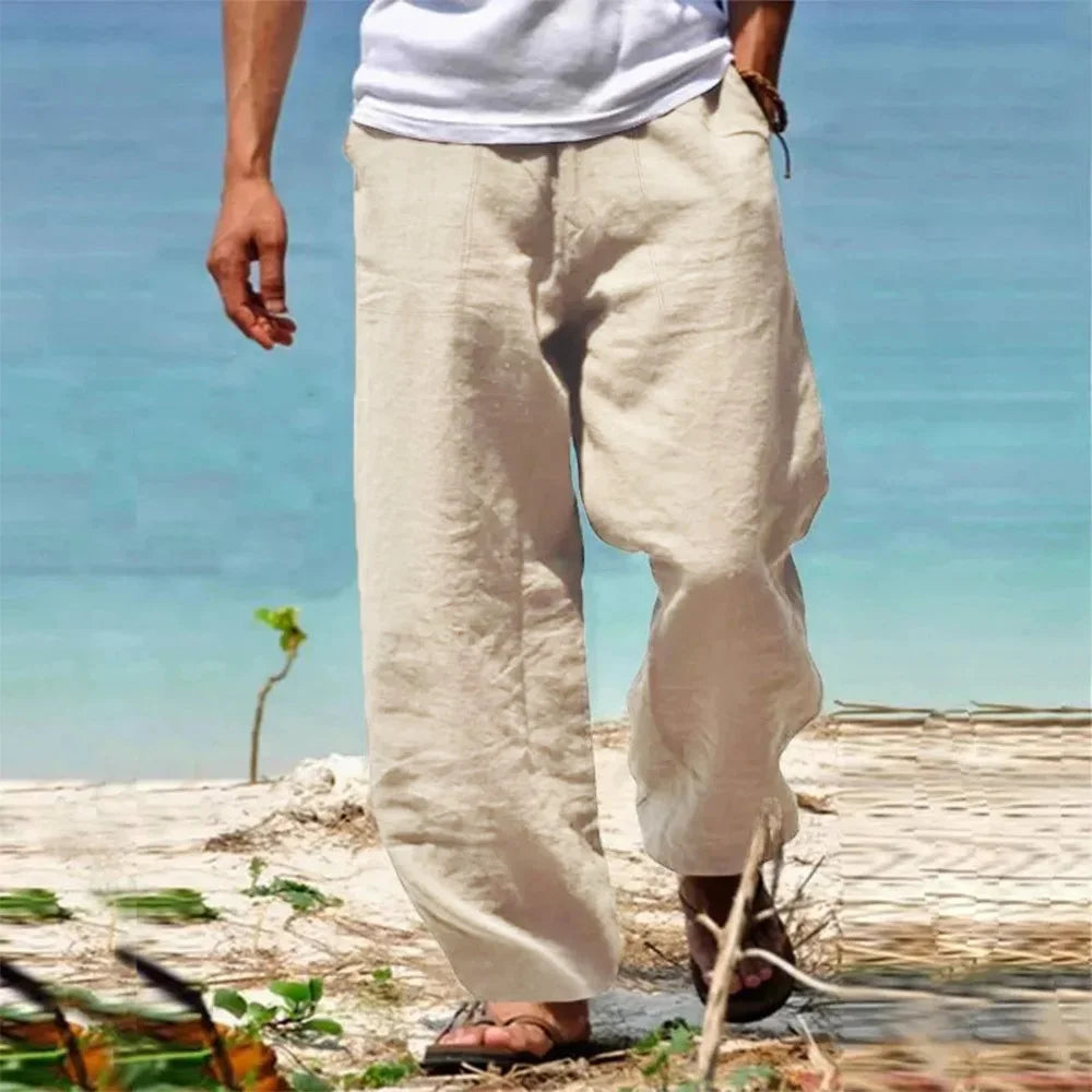 Men's casual pants with wide legs and drawstring | Side pockets